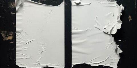 Two White Posters with Wrinkles on Black Background