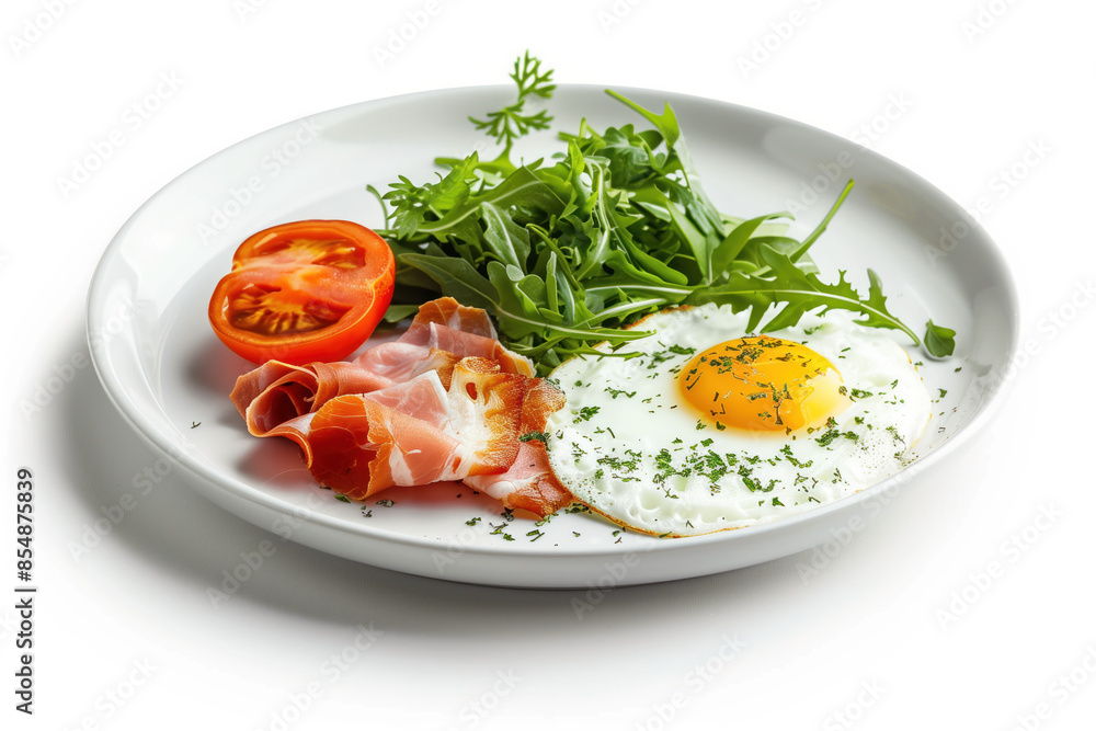 Poster breakfast on plate isolated on a white background. created with generative ai technology.