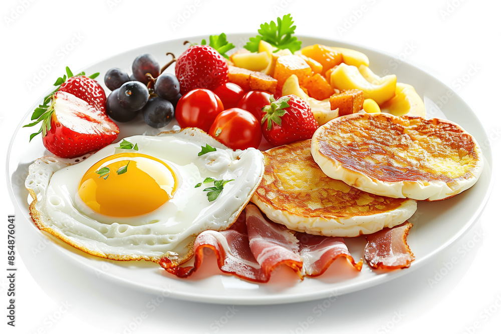 Poster breakfast on plate isolated on a white background. created with generative ai technology.
