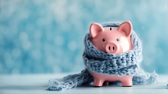 there is a piggy bank in a scarf with a toothbrush