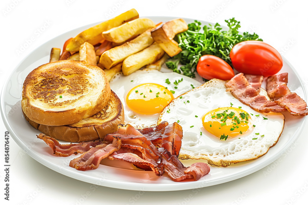 Aufkleber breakfast on plate isolated on a white background. created with generative ai technology.