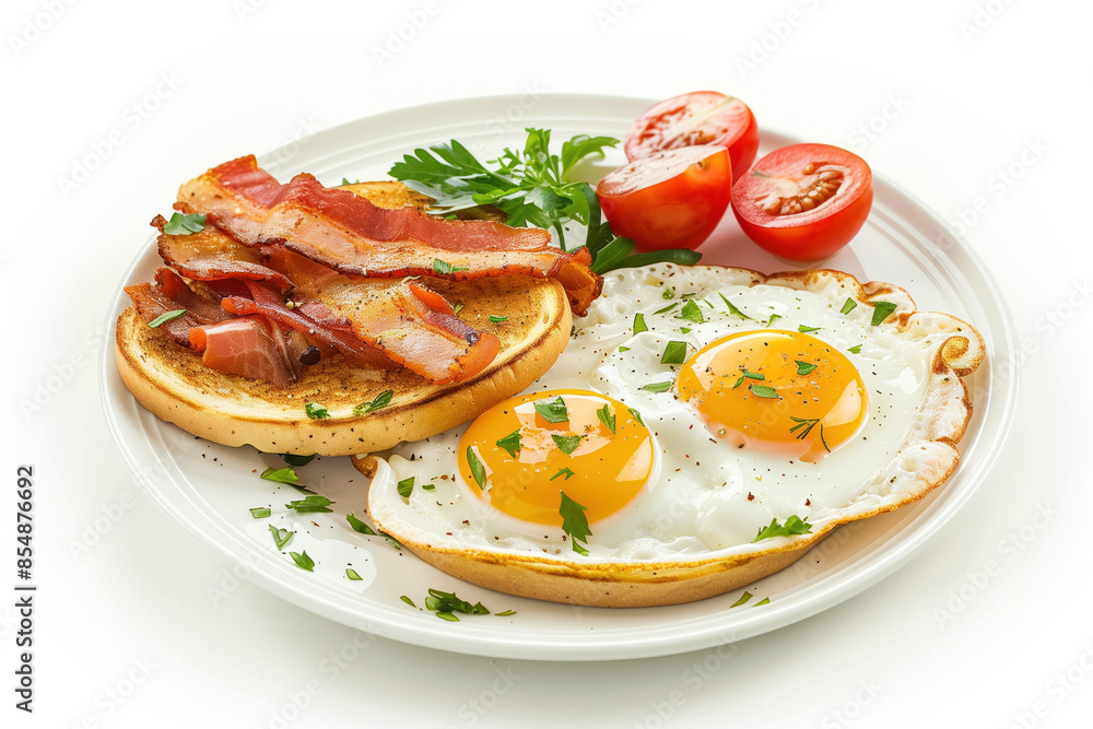 Poster breakfast on plate isolated on a white background. created with generative ai technology.