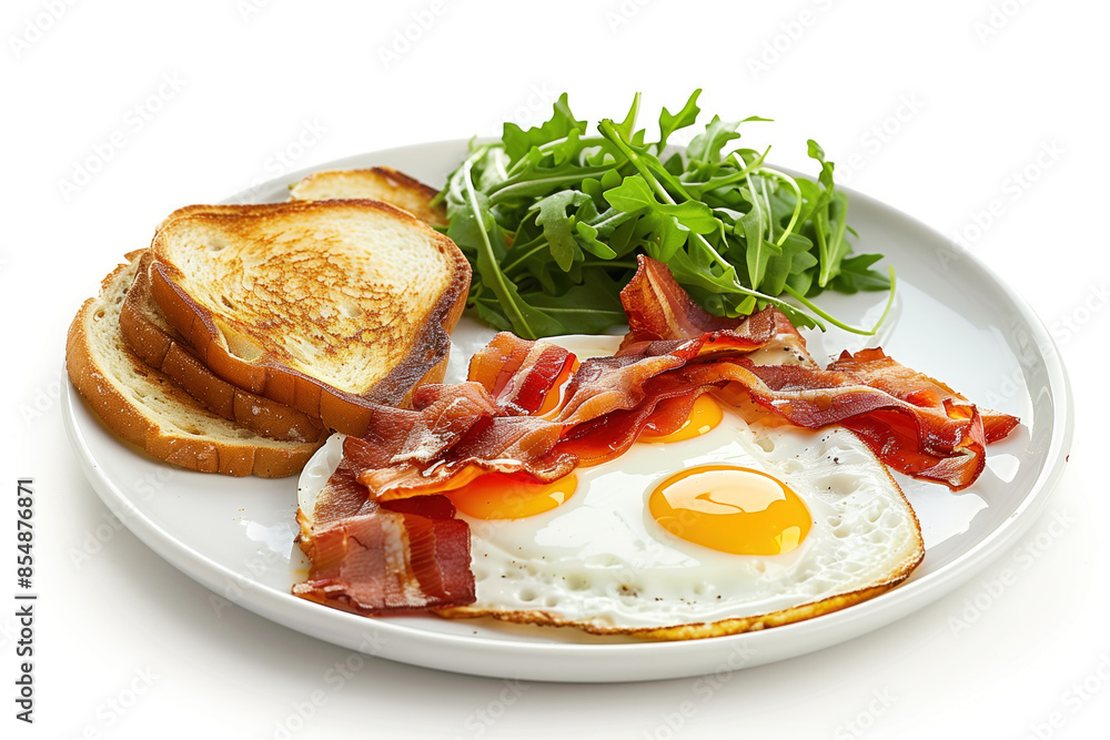 Poster breakfast on plate isolated on a white background. created with generative ai technology.