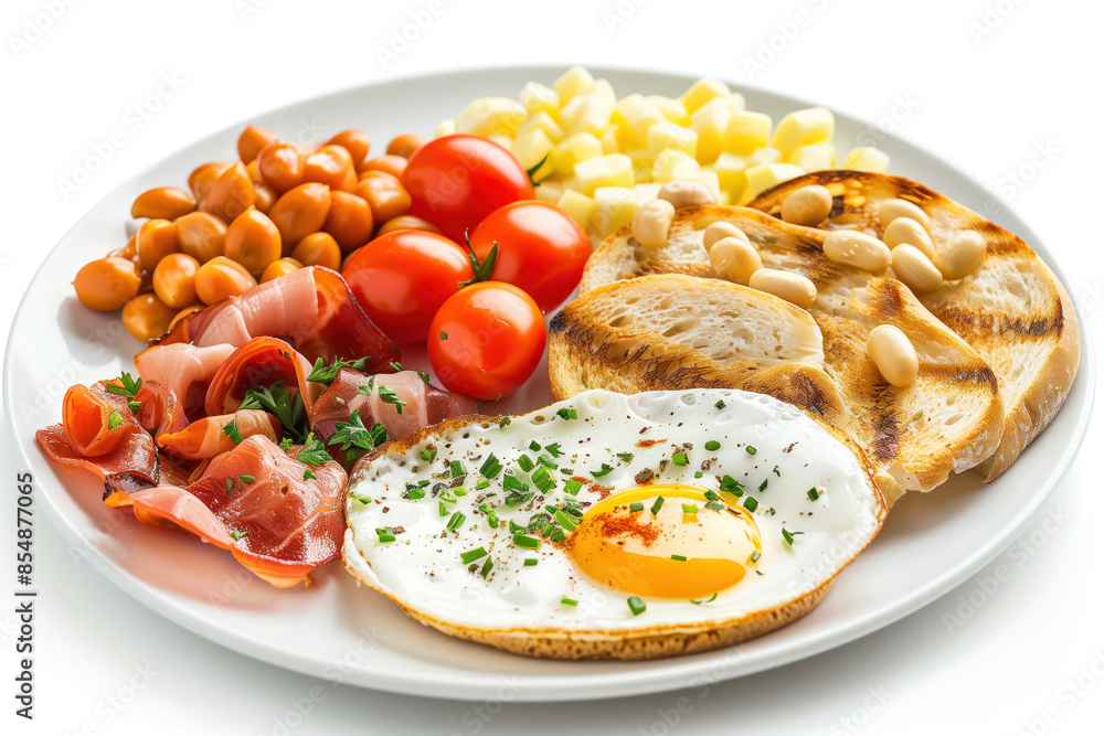 Aufkleber breakfast on plate isolated on a white background. created with generative ai technology.