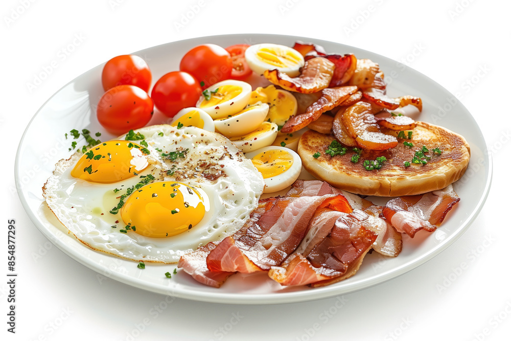 Aufkleber breakfast on plate isolated on a white background. created with generative ai technology.