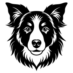 The head of a Shepherd dog line art, in black and white vector illustration.