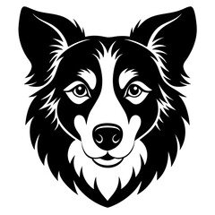 The head of a Shepherd dog line art, in black and white vector illustration.