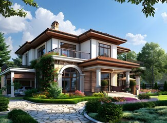 Fototapeta premium A beautiful house with a garden