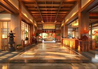 Fototapeta premium Japanese style hotel lobby