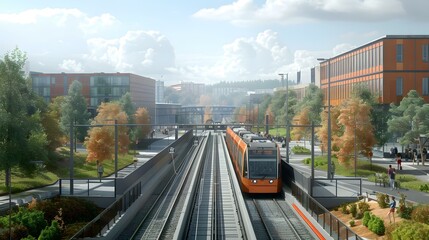 Fototapeta premium Modern Tram in City Center