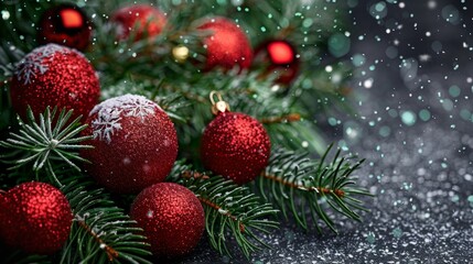 Obraz premium Christmas Decorations with Red Baubles, Generative AI