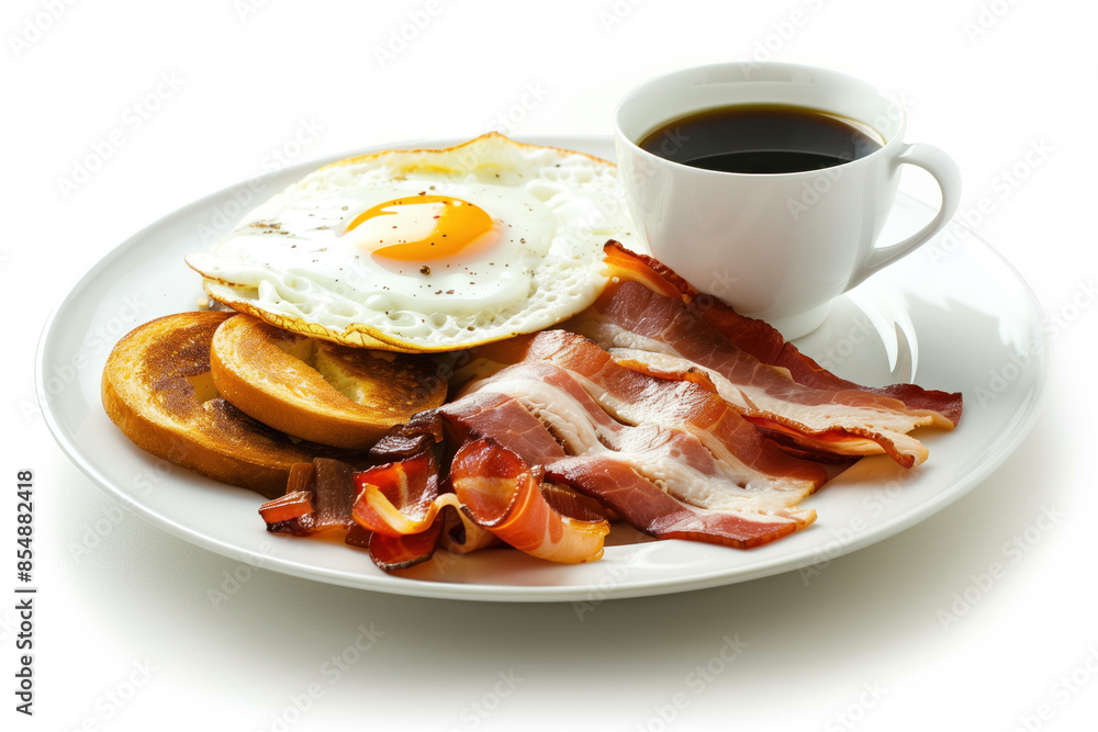 Poster breakfast with coffee on plate isolated on a white background. created with generative ai technology
