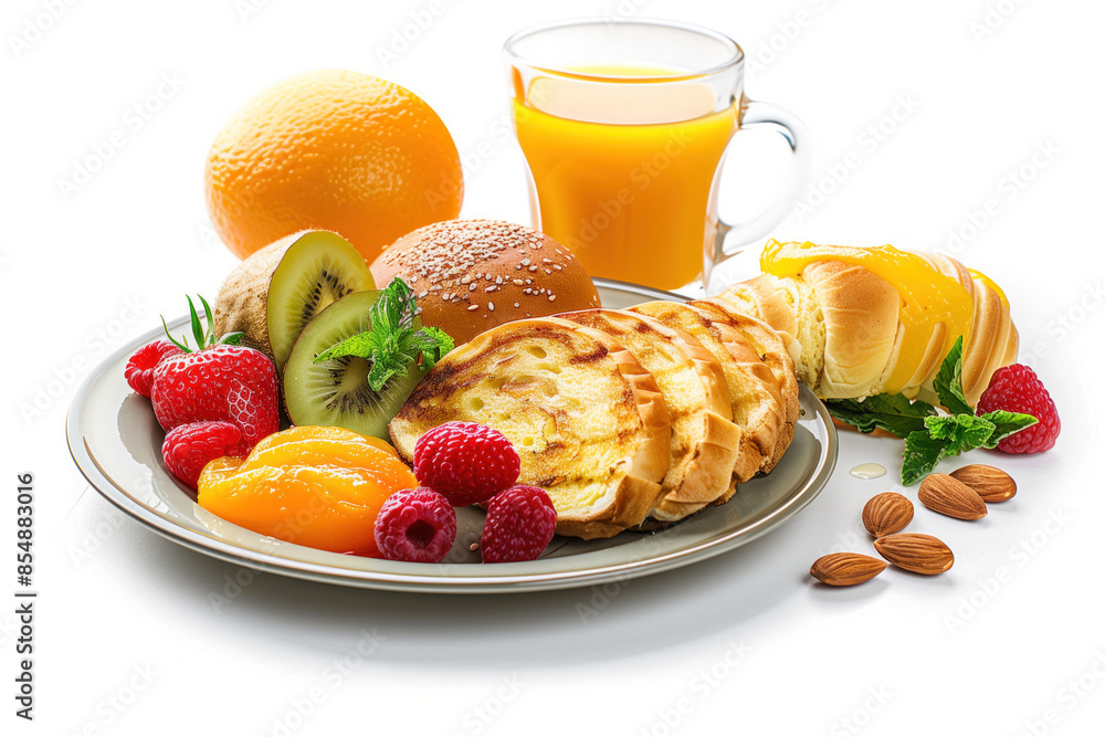 Poster breakfast on plate isolated on a white background. created with generative ai technology.