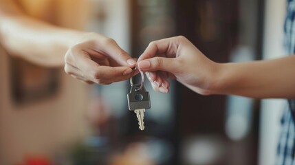 Close up of a hand receiving house keys during a real estate transaction