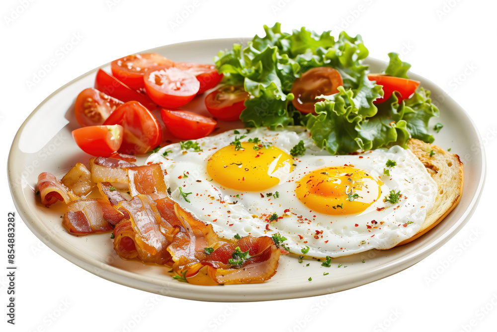 Poster breakfast on plate isolated on a white background. created with generative ai technology.