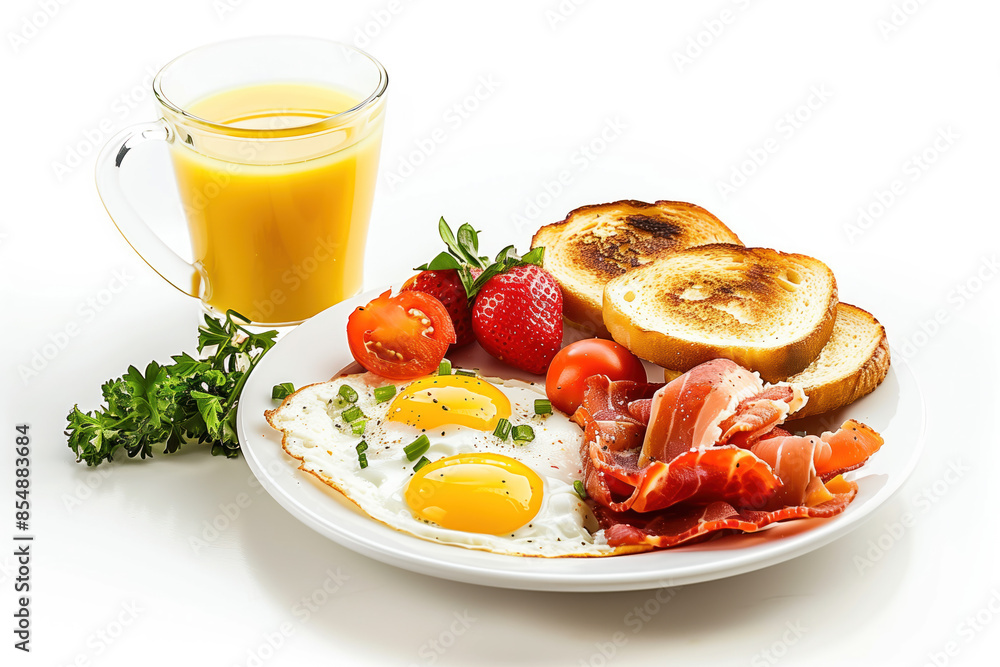 Poster breakfast on plate isolated on a white background. created with generative ai technology.