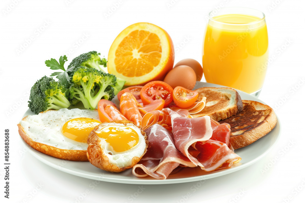 Poster breakfast on plate isolated on a white background. created with generative ai technology.