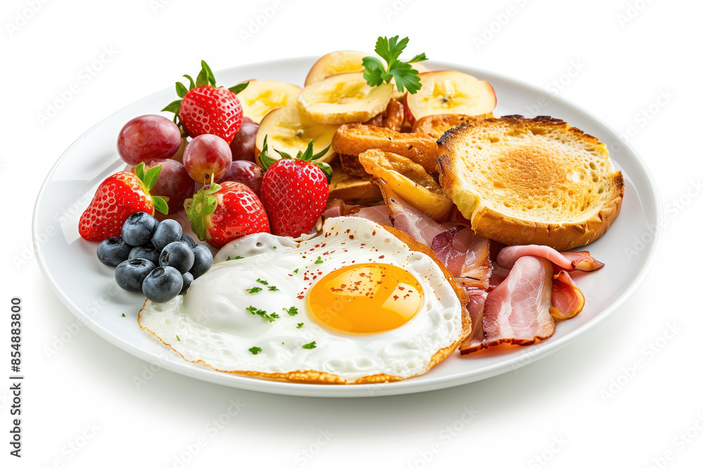 Poster breakfast on plate isolated on a white background. created with generative ai technology.