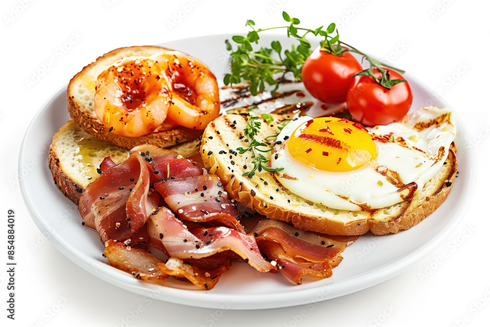 Poster breakfast on plate isolated on a white background. created with generative ai technology.