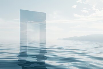 Fototapeta premium Surreal transparent rectangle in the calm ocean under a blue sky