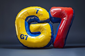Colorful G7 inflatable balloon. Fun and vibrant. Bold colors and playful. Perfect for event decoration or educational purposes. Great for parties and gatherings. Generative AI