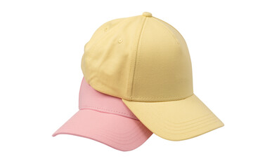 Pink and yellow cap isolated on white background.