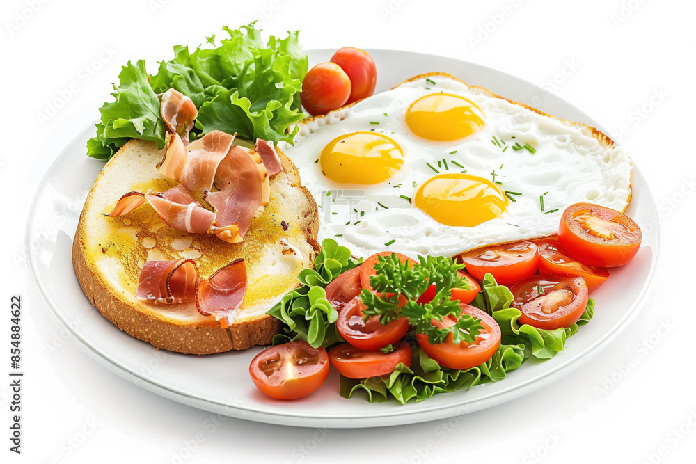 Aufkleber breakfast on plate isolated on a white background. created with generative ai technology.