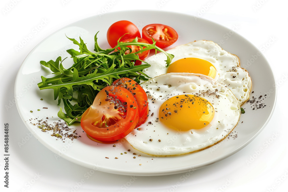 Aufkleber breakfast on plate isolated on a white background. created with generative ai technology.