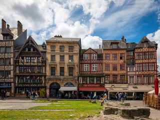 Half-timbered houses facing Place du Vieux-Marche, a famous square in Rouen, France