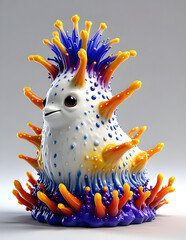 3D animated Cute Cartoon Printable Sea Slug Character 3D Rendered on a Gray Background.