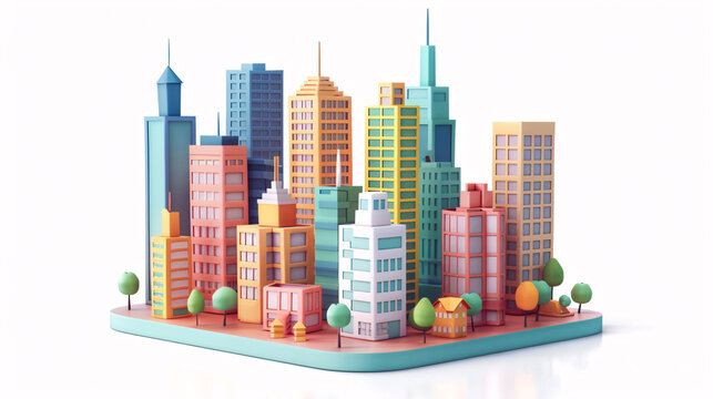 3D illustration of city buildings, concept illustration of travel during Golden Week and Labor Day holidays