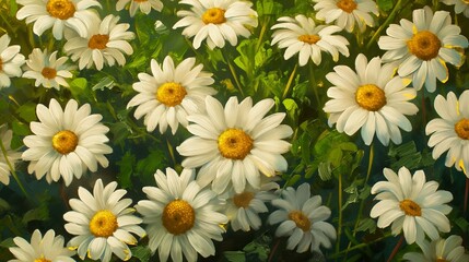 Fototapeta premium Daisy flower meadow oil painting, close-up