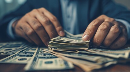 American Dollars bills in man hands, dramatic.