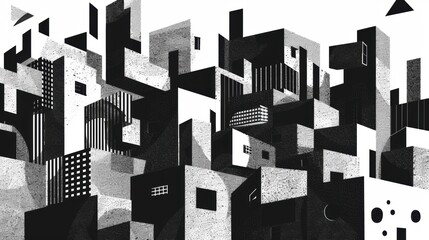 Abstract geometric black and white cityscape illustration