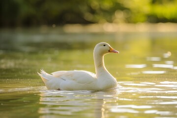Fototapeta premium View from side body of a Rouen duck swimming in river, Awe-inspiring, Full body shot ::2 Side Angle View