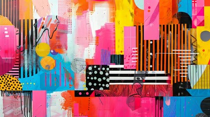 Abstract Geometric Colorful Contemporary Artwork with Various Shapes and Patterns