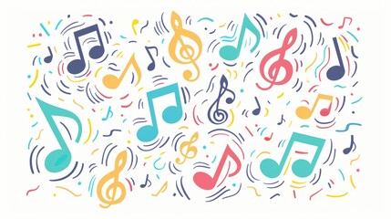 Colorful hand drawn music notes illustration