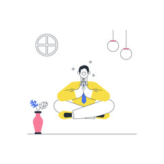 Working Man Doing Meditation Outline Illustration