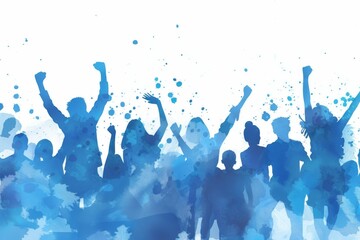 Watercolor silhouette of people cheering in celebration and unity
