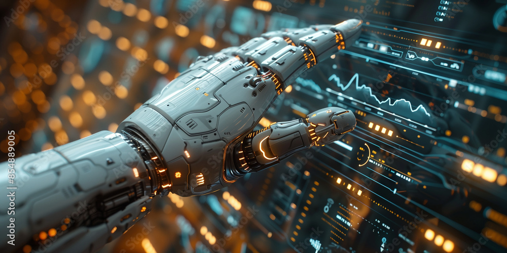 Poster artificial intelligence arm interacts with the screen