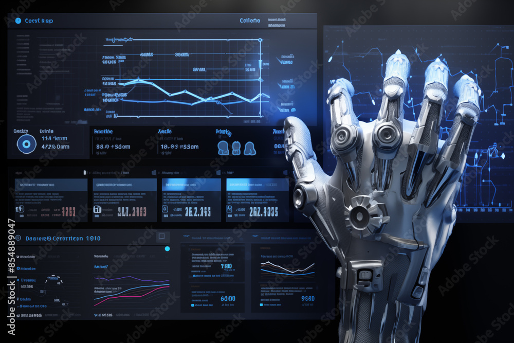 Poster artificial intelligence arm interacts with the screen