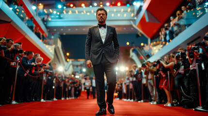 Obraz premium Caucasian actor on red carpet, cinema festival