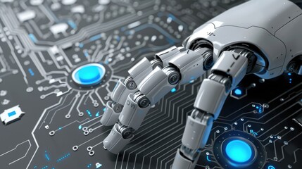 Fototapeta premium 3d render of robotic hand with finger touch