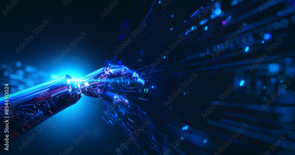 Poster artificial intelligence arm interacts with the screen
