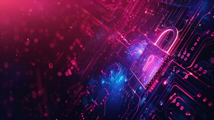Obraz premium Digital security lock on futuristic circuit board
