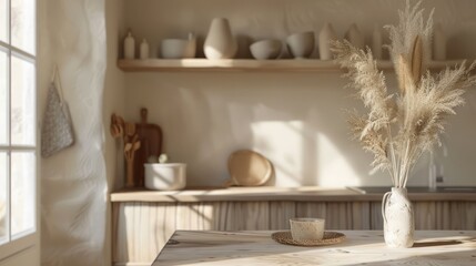 Wooden kitchen shelves