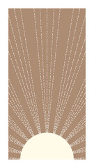 Brown background with yellow sun and white ray