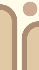 Cream pastel abstract background with brown curves and brown circles