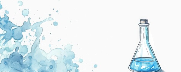 a chemistry flask clipart, science element, handdrawn, blue liquid, isolated on white background