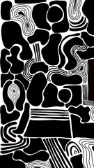 Black and white abstract background with geometric shapes and wave lines
